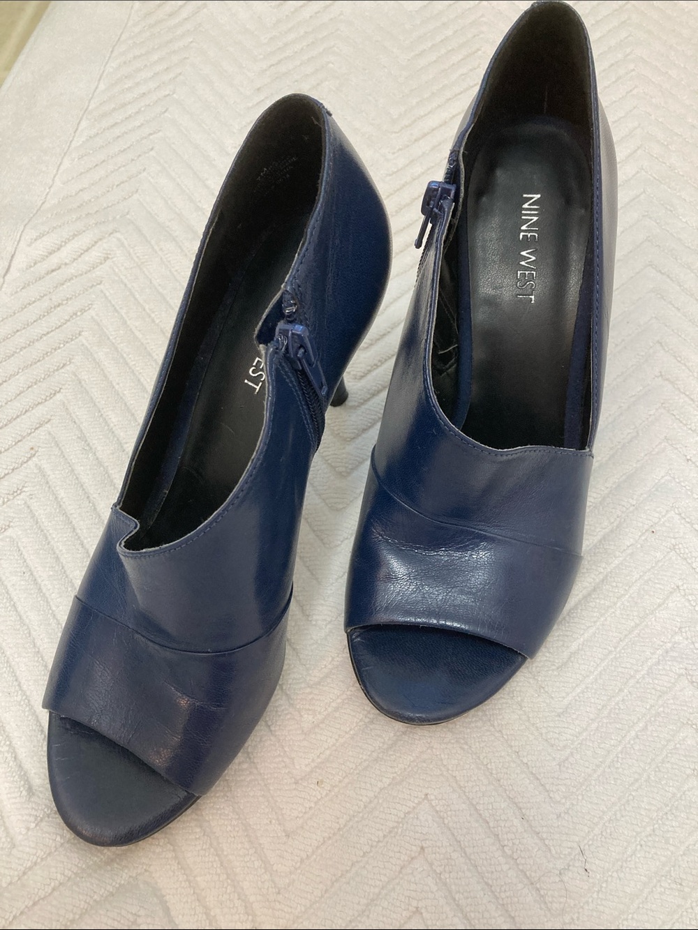 Nine West navy Blue Peep-Toe Leather Heels